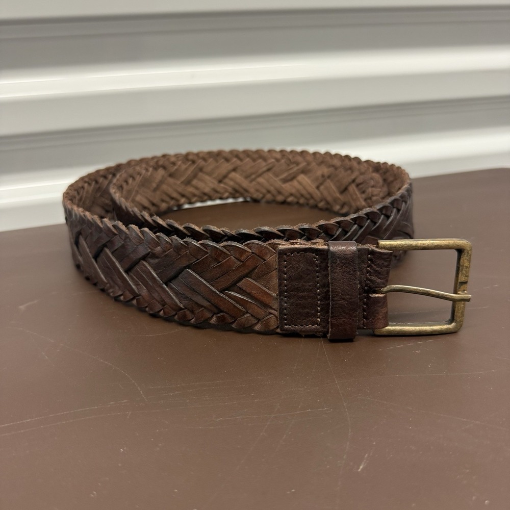 BED|STU Cobbler Series Genuine Leather Woven Belt Braided Brass XL 42"